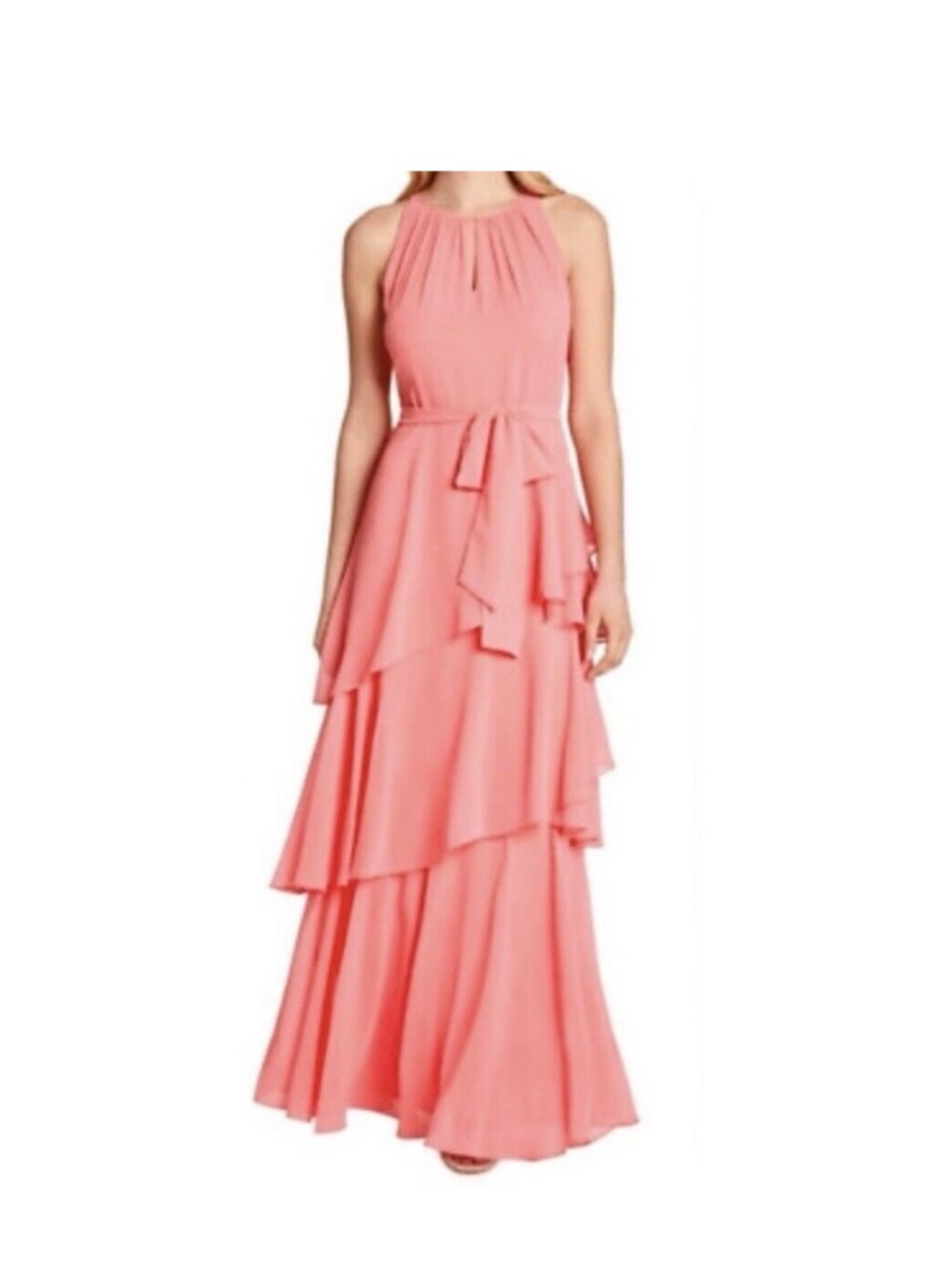 Tahari Arthur S Levine Sleeveless Tiered Ruffle Maxi Dress